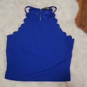 Royal Blue Crop Top w/ Scalloped Arms